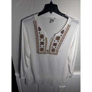 Cute Options WMNsL 100% Rayon Ivory Embroidered Peasant Boho Blouse Long Sleeve